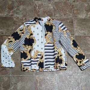 Mundefeis Zip Up Graphic Jacket Stripes Black White Gold Size Xl